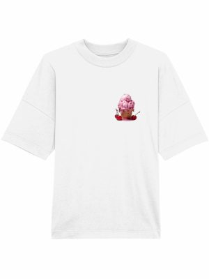 Tricou Oversized Alb din Bumbac Organic / Înghețată