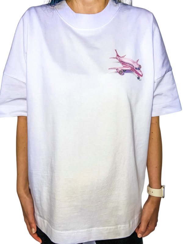 Tricou Oversized Alb din Bumbac Organic / Avion - imagine 2