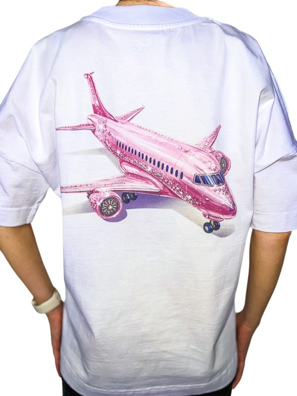 Tricou Oversized Alb din Bumbac Organic / Avion - imagine 3