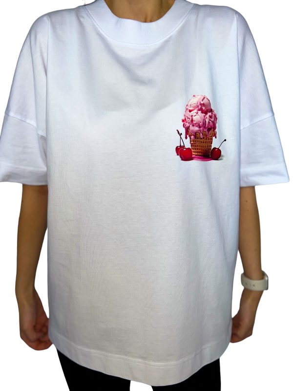 Tricou Oversized Alb din Bumbac Organic / Înghețată - imagine 2