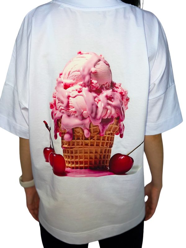 Tricou Oversized Alb din Bumbac Organic / Înghețată - imagine 3