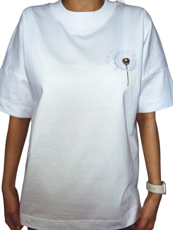 Tricou Oversized Alb din Bumbac Organic / Papadie - imagine 2