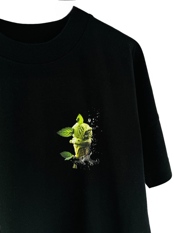 Tricou Oversized Negru din Bumbac Organic / Înghețată - imagine 2