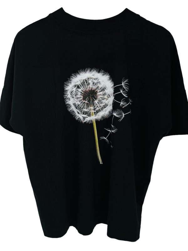 Tricou Oversized Negru din Bumbac Organic / Papadie - imagine 4