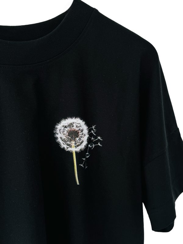 Tricou Oversized Negru din Bumbac Organic / Papadie - imagine 2