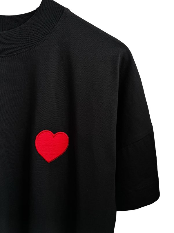 Tricou oversized Negru din Bumbac Organic, cu inima - imagine 2