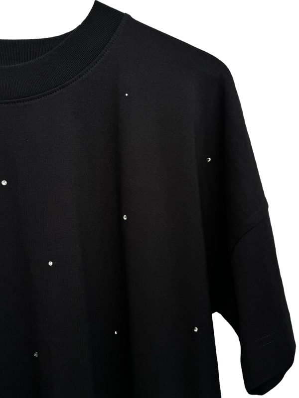 Tricou oversized Negru din Bumbac Organic, cu cristale - imagine 2