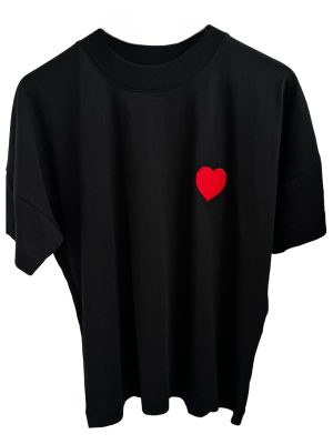 Tricou oversized Negru din Bumbac Organic, cu inima