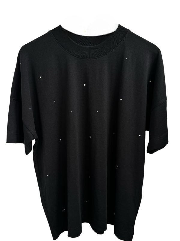 Tricou oversized Negru din Bumbac Organic, cu cristale