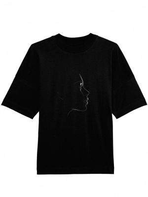 Tricou Oversized Negru din Bumbac Organic, Face