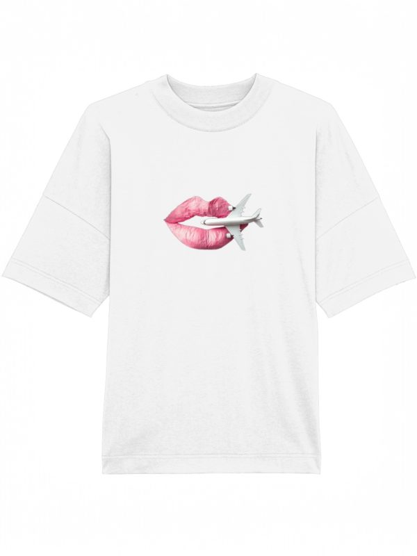Tricou Oversized Alb din Bumbac Organic, Love to Travel